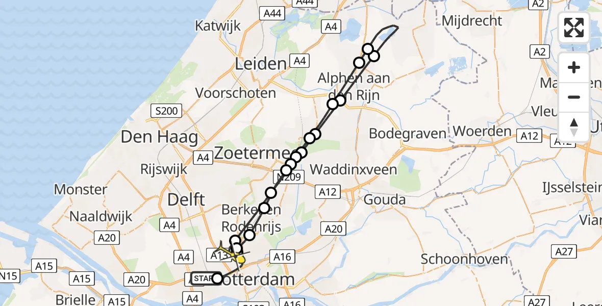 Routekaart van de vlucht: Lifeliner 2 naar Rotterdam The Hague Airport, 's-Gravelandseweg