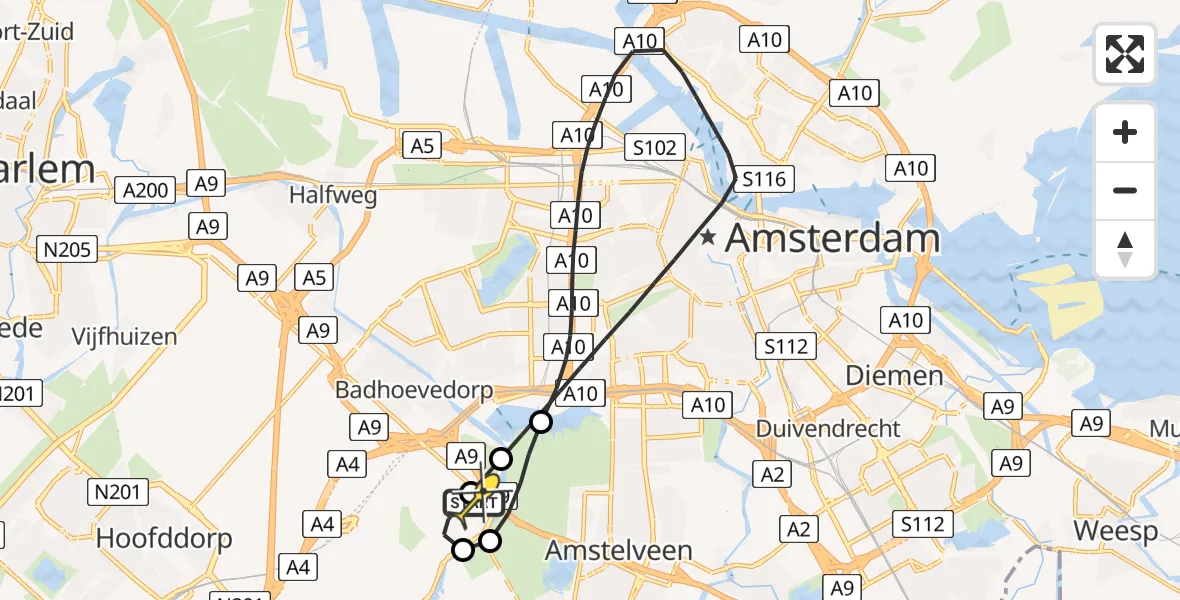 Routekaart van de vlucht: Politieheli naar Schiphol, Thermiekstraat