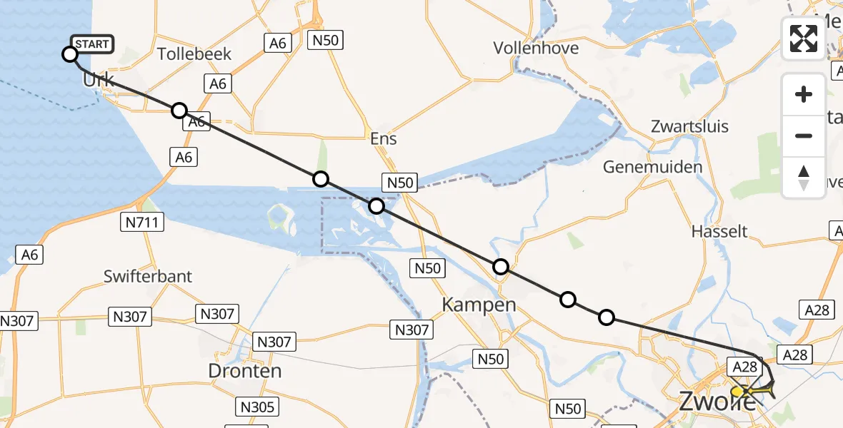 Routekaart van de vlucht: Lifeliner 1 naar Zwolle, Dokter van Heesweg