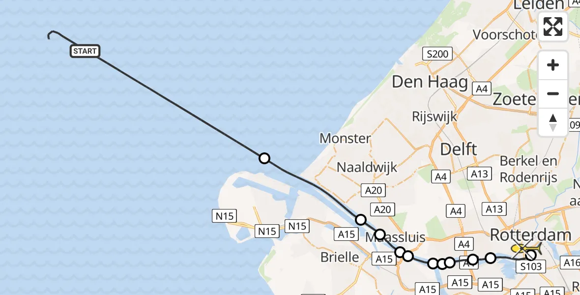 Routekaart van de vlucht: Kustwachthelikopter naar Erasmus MC, Veerhaven