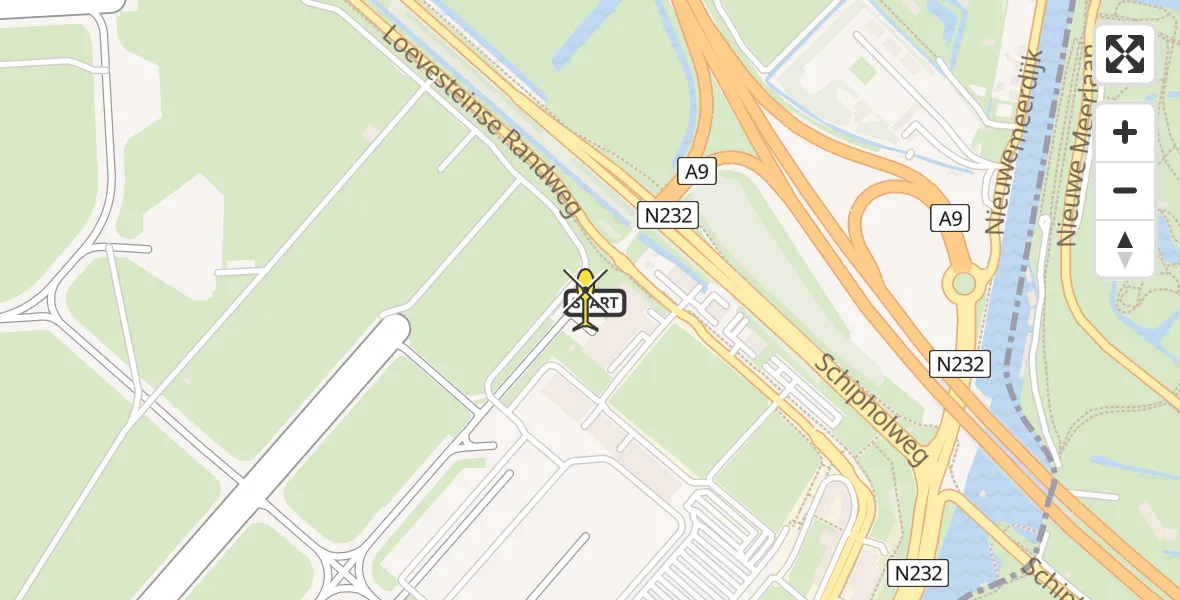 Routekaart van de vlucht: Politieheli naar Schiphol, Loevesteinse Randweg