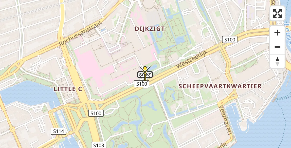 Routekaart van de vlucht: Kustwachthelikopter naar Erasmus MC, Westzeedijk