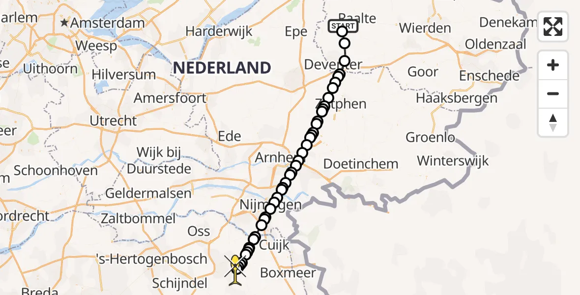 Routekaart van de vlucht: Lifeliner 3 naar Vliegbasis Volkel, Langerhorstweg