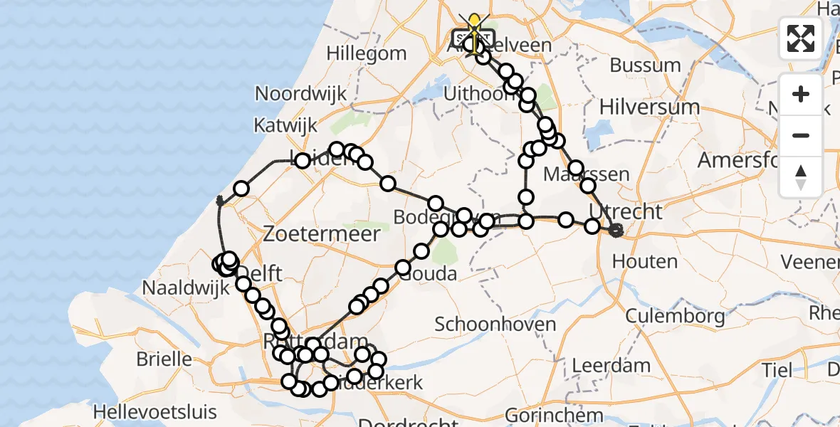 Routekaart van de vlucht: Politieheli naar Schiphol, Mr. Jac. Takkade