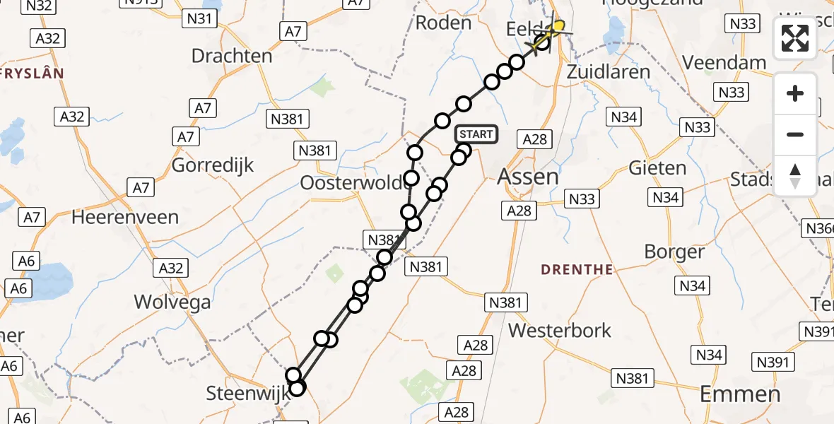 Routekaart van de vlucht: Lifeliner 4 naar Groningen Airport Eelde, W. Dassenstraat