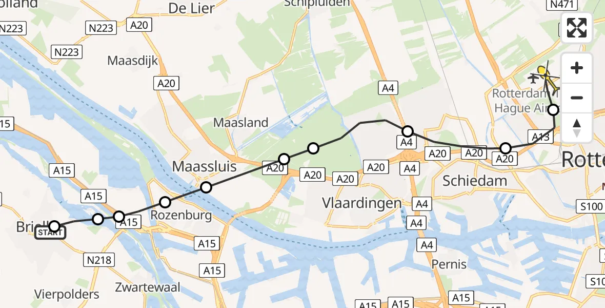 Routekaart van de vlucht: Lifeliner 2 naar Rotterdam The Hague Airport, Schoolmeestershaven