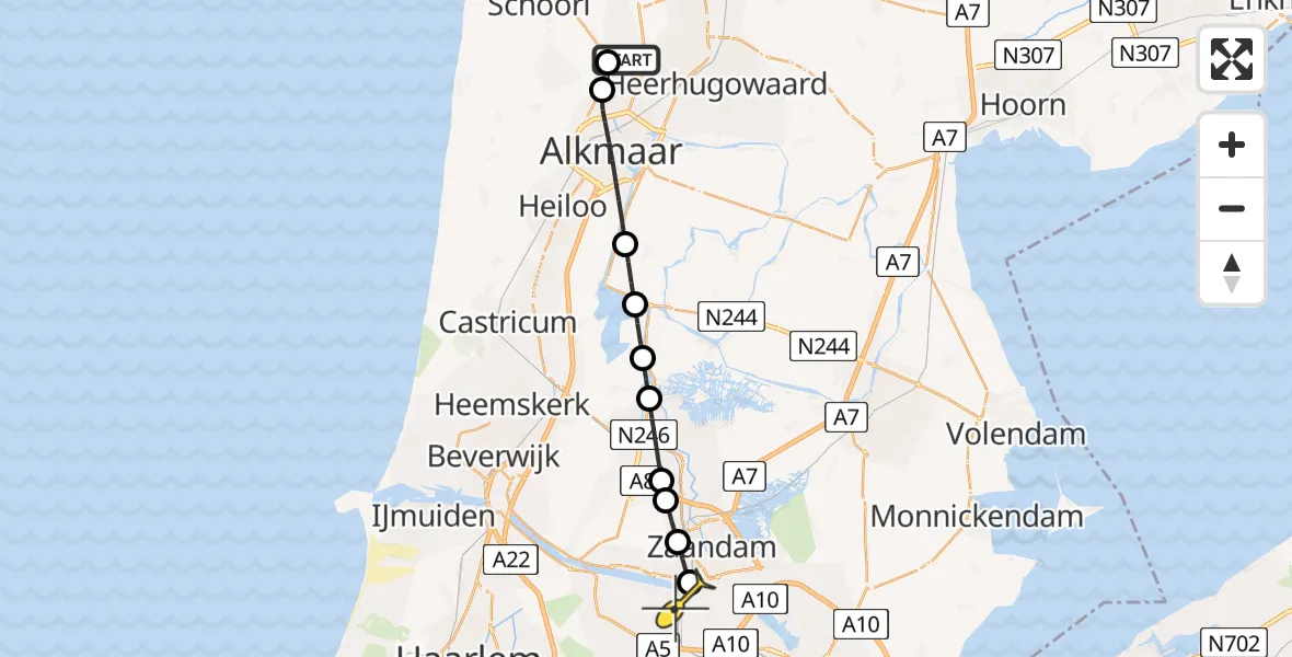Routekaart van de vlucht: Lifeliner 1 naar Amsterdam Heliport, Kanaaldijk