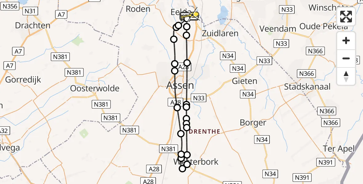 Routekaart van de vlucht: Lifeliner 4 naar Groningen Airport Eelde, Vissersweg