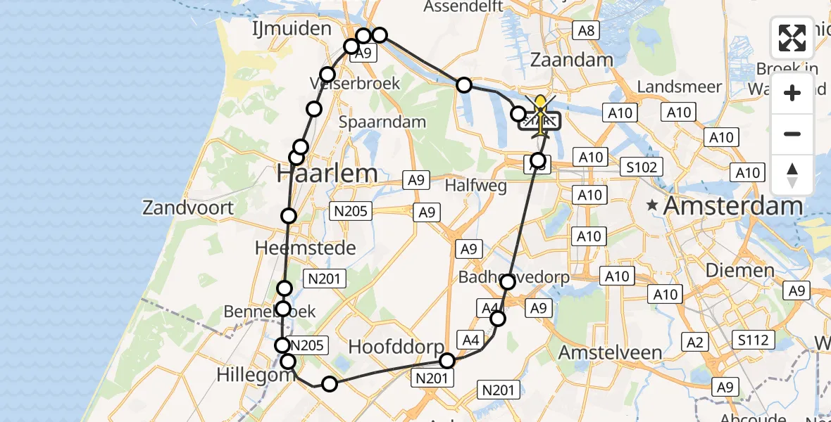 Routekaart van de vlucht: Lifeliner 1 naar Amsterdam Heliport, Maltaweg