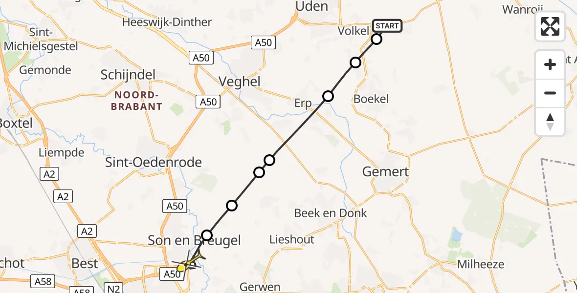 Routekaart van de vlucht: Lifeliner 3 naar Son en Breugel, Oosterheidestraat