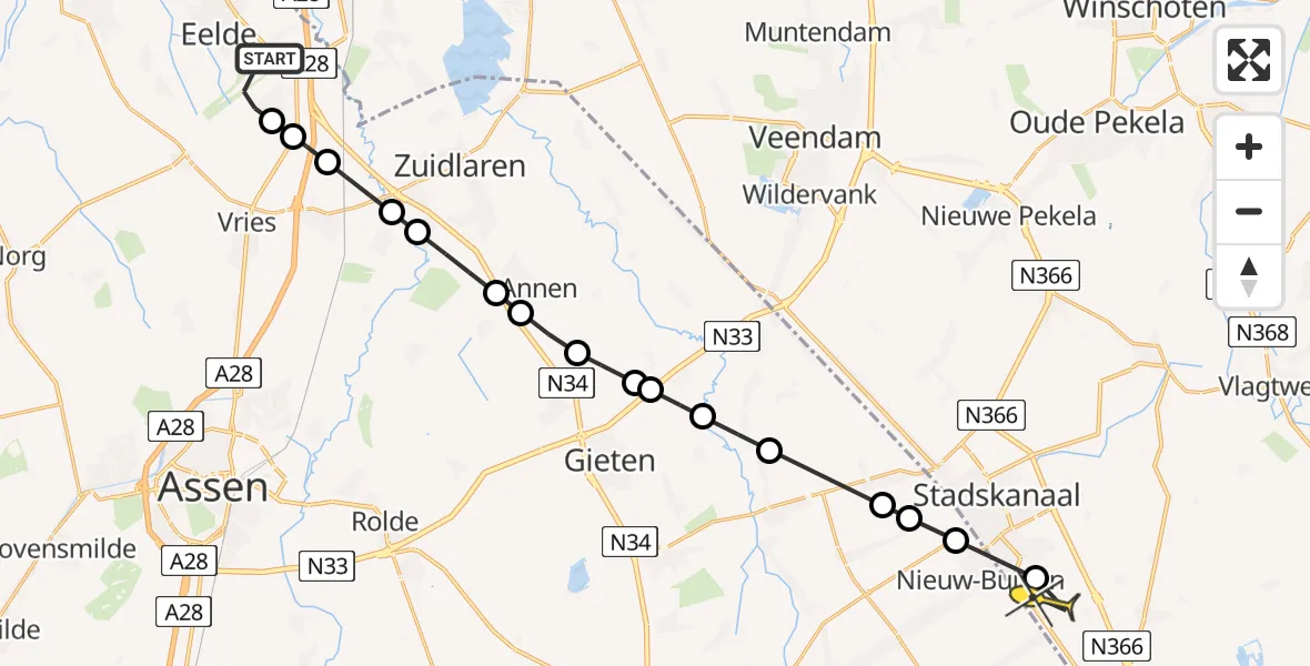 Routekaart van de vlucht: Lifeliner 4 naar Musselkanaal, Vissersweg