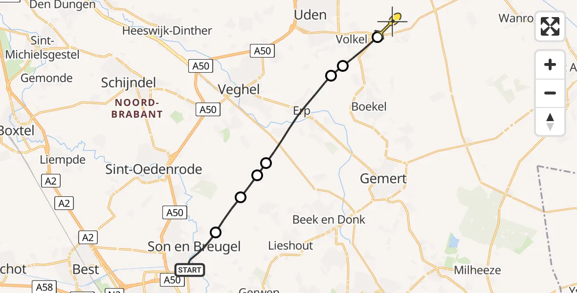 Routekaart van de vlucht: Lifeliner 3 naar Vliegbasis Volkel, Sint Genovevastraat