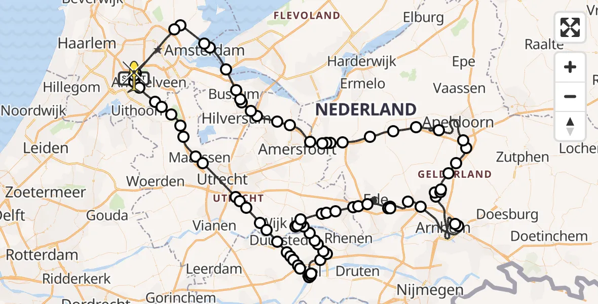 Vluchtroute Politiehelikopter van Schiphol naar Schiphol