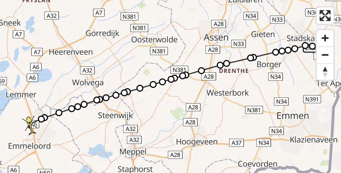 Routekaart van de vlucht: Lifeliner 4 naar Bant, Veenstraat