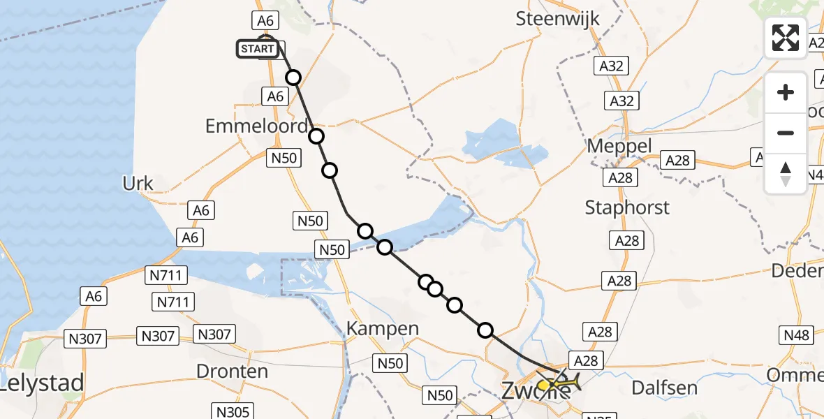 Routekaart van de vlucht: Lifeliner 4 naar Zwolle, Dokter van Heesweg