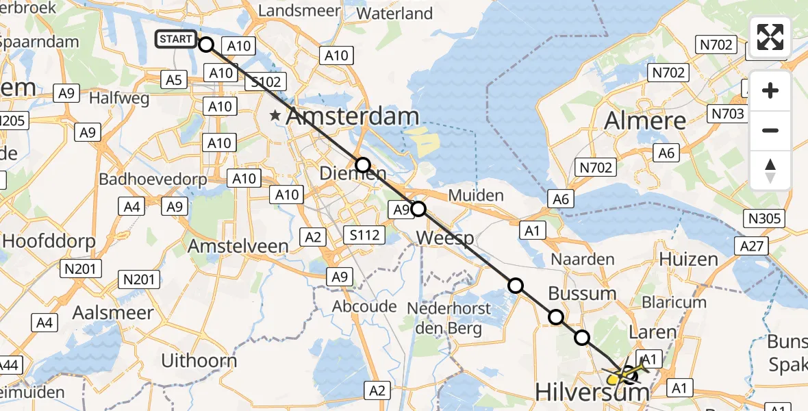 Routekaart van de vlucht: Lifeliner 1 naar Hilversum, Octaanweg
