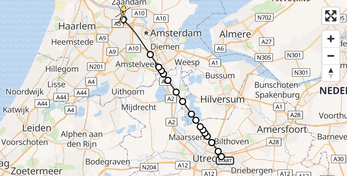 Routekaart van de vlucht: Lifeliner 1 naar Amsterdam Heliport, Harvardlaan