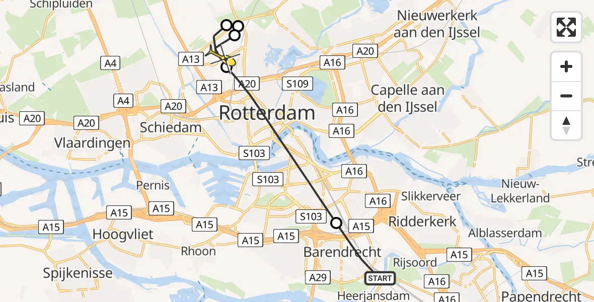 Routekaart van de vlucht: Lifeliner 2 naar Rotterdam The Hague Airport, Fennaweg