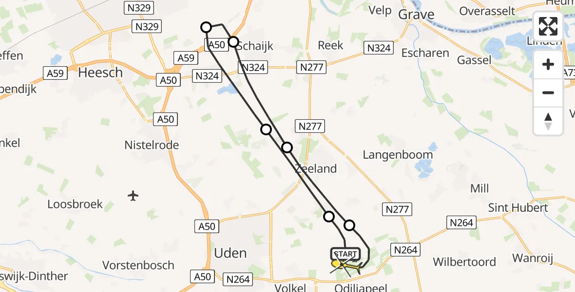 Routekaart van de vlucht: Lifeliner 3 naar Vliegbasis Volkel, Millsebaan