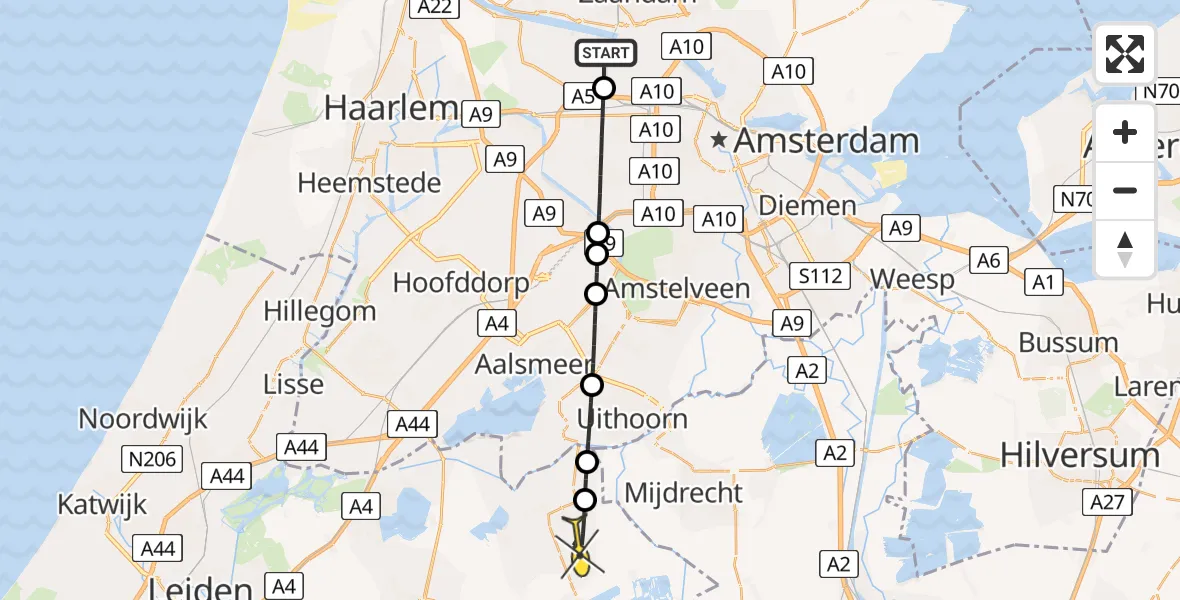 Routekaart van de vlucht: Lifeliner 1 naar Zevenhoven, Nieuw-Zeelandweg