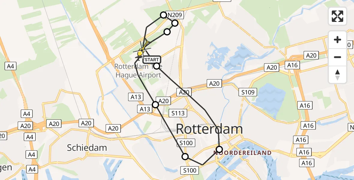 Routekaart van de vlucht: Lifeliner 2 naar Rotterdam The Hague Airport, Schipholstraat