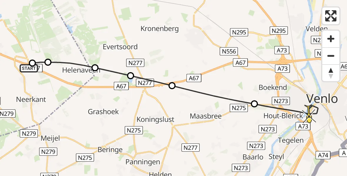 Routekaart van de vlucht: Lifeliner 3 naar Venlo, Oude Peelstraat