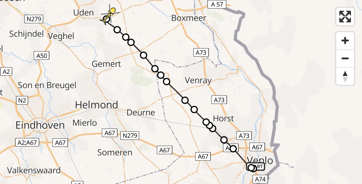 Routekaart van de vlucht: Lifeliner 3 naar Vliegbasis Volkel, Cicerolaan