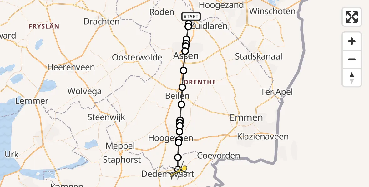 Routekaart van de vlucht: Lifeliner 4 naar Dedemsvaart, Moespot
