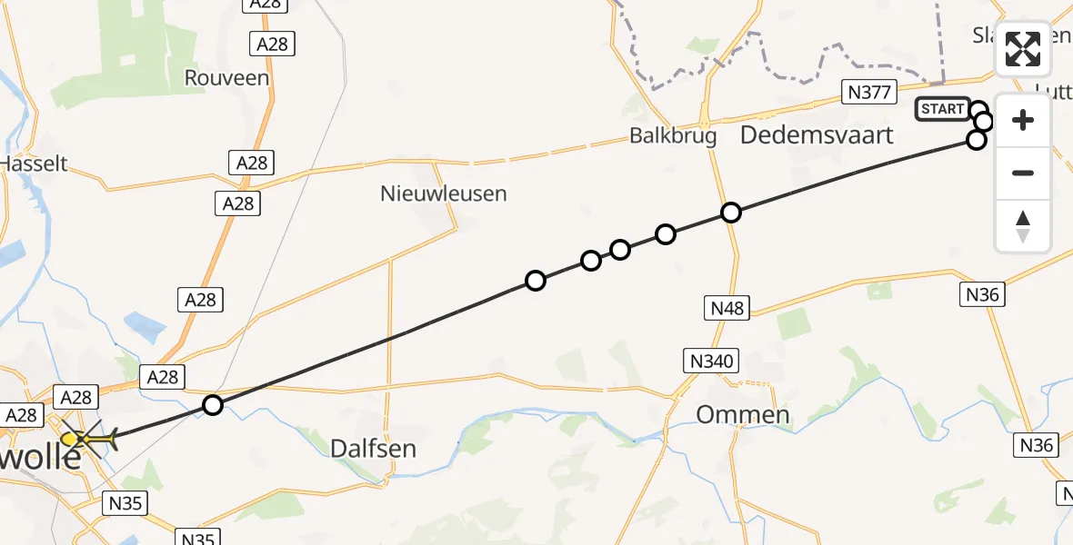 Routekaart van de vlucht: Lifeliner 4 naar Zwolle, Dedemsvaartseweg-Zuid