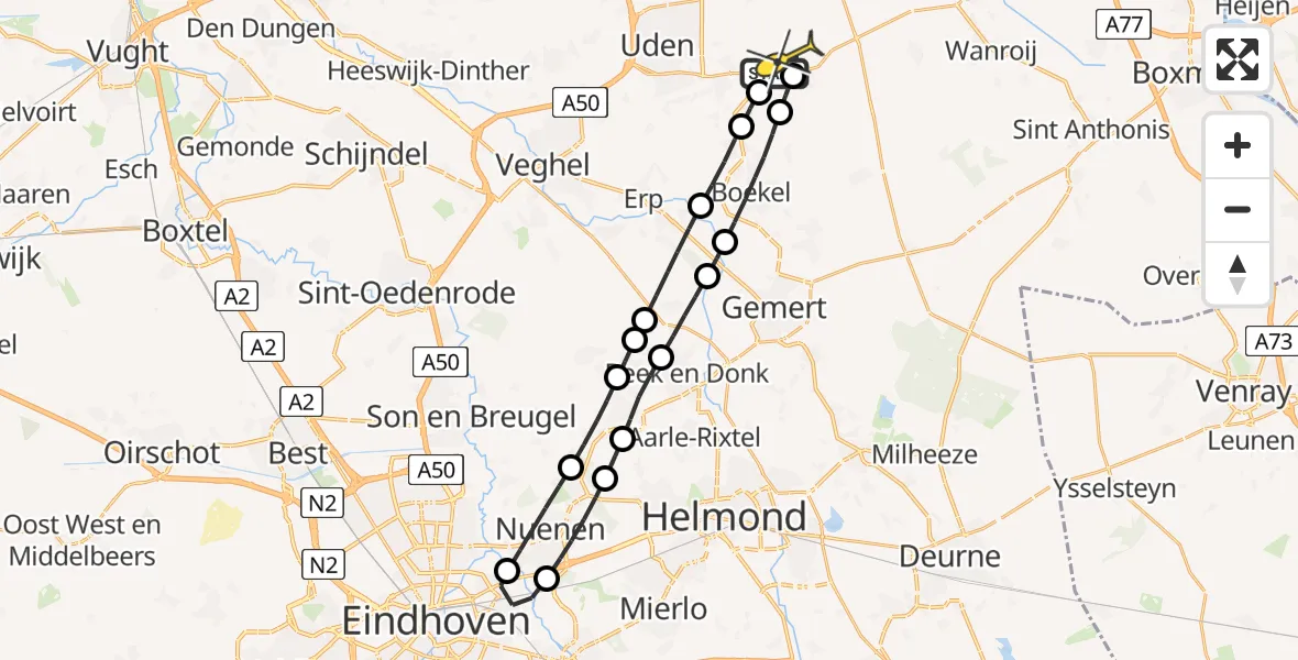 Routekaart van de vlucht: Lifeliner 3 naar Vliegbasis Volkel, Rechtestraat