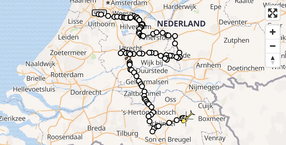 Routekaart van de vlucht: Politiehelikopter naar Vliegbasis Volkel, Westerkimweg