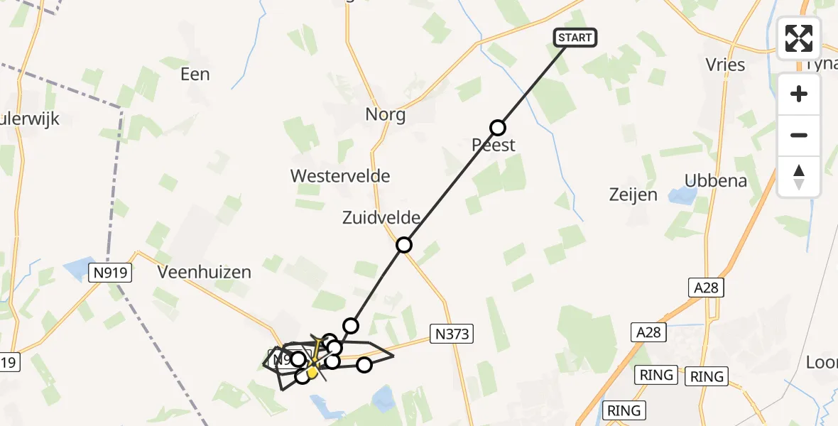 Routekaart van de vlucht: Lifeliner 4 naar Huis ter Heide, Kolonievaart