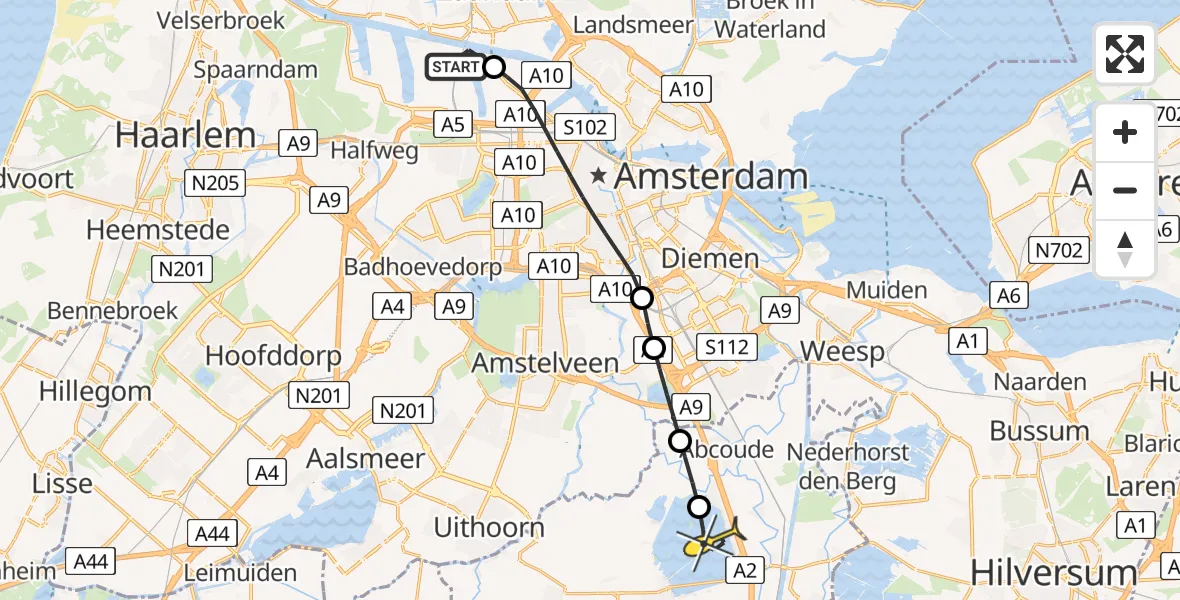Routekaart van de vlucht: Lifeliner 1 naar Vinkeveen, Westhavenweg