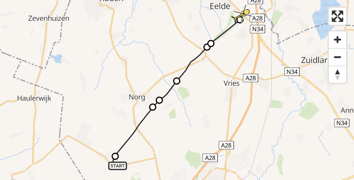 Routekaart van de vlucht: Lifeliner 4 naar Groningen Airport Eelde, Leem Wijk