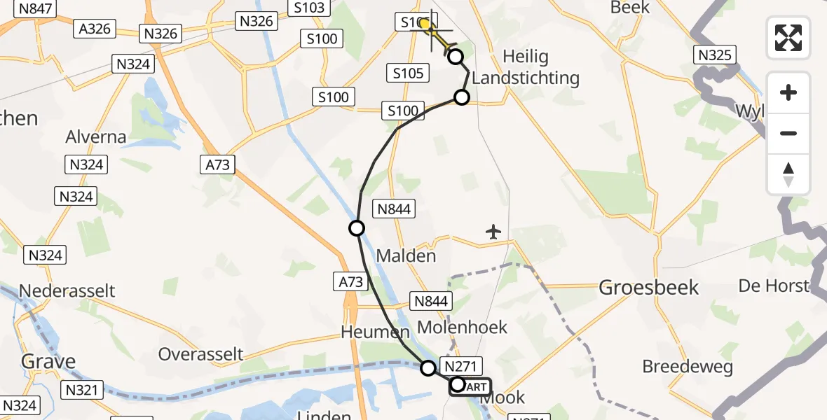 Routekaart van de vlucht: Lifeliner 3 naar Radboud Universitair Medisch Centrum, Everdineweerd