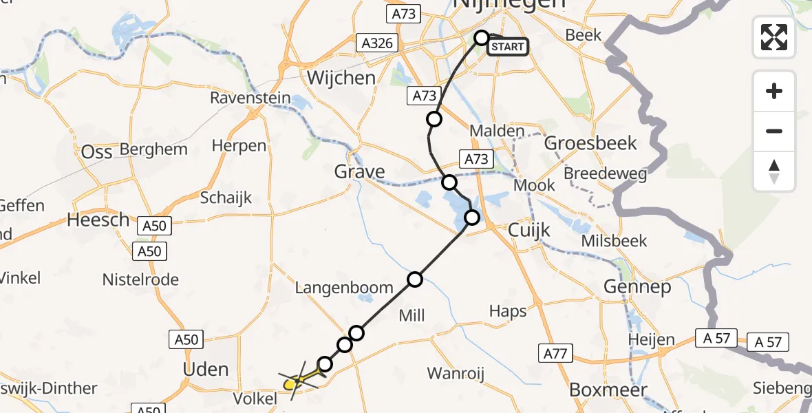 Routekaart van de vlucht: Lifeliner 3 naar Vliegbasis Volkel, Hindestraat