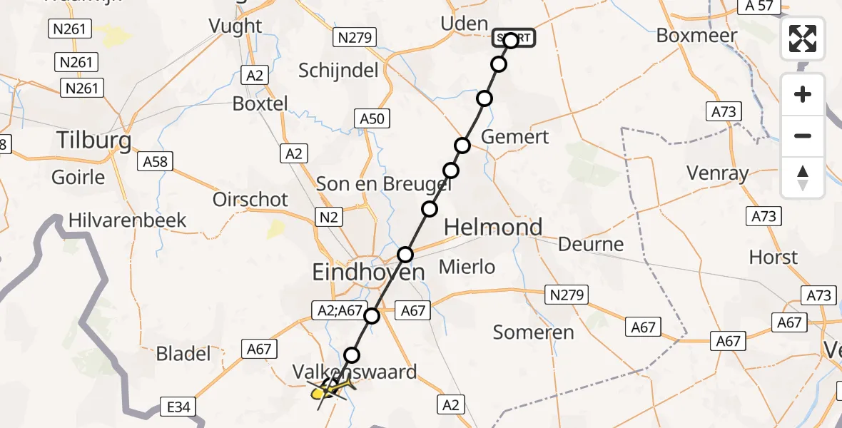 Routekaart van de vlucht: Lifeliner 3 naar Valkenswaard, Heikantstraat