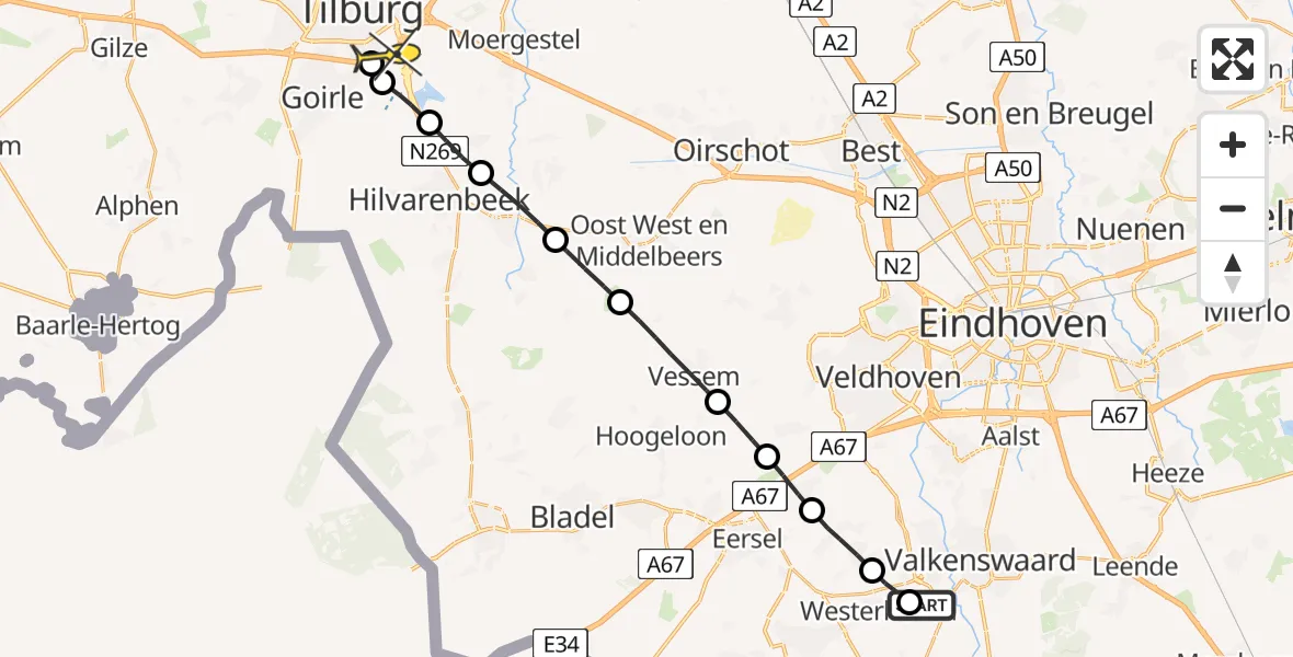 Routekaart van de vlucht: Lifeliner 3 naar Tilburg, De Varkensakkers