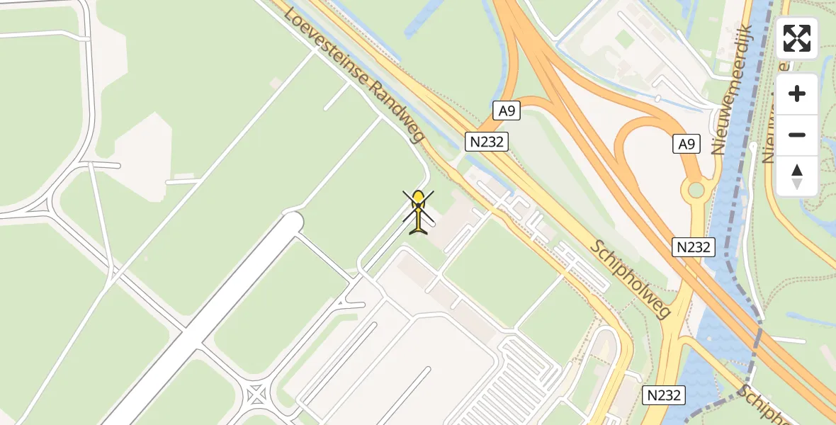 Routekaart van de vlucht: Politieheli naar Schiphol