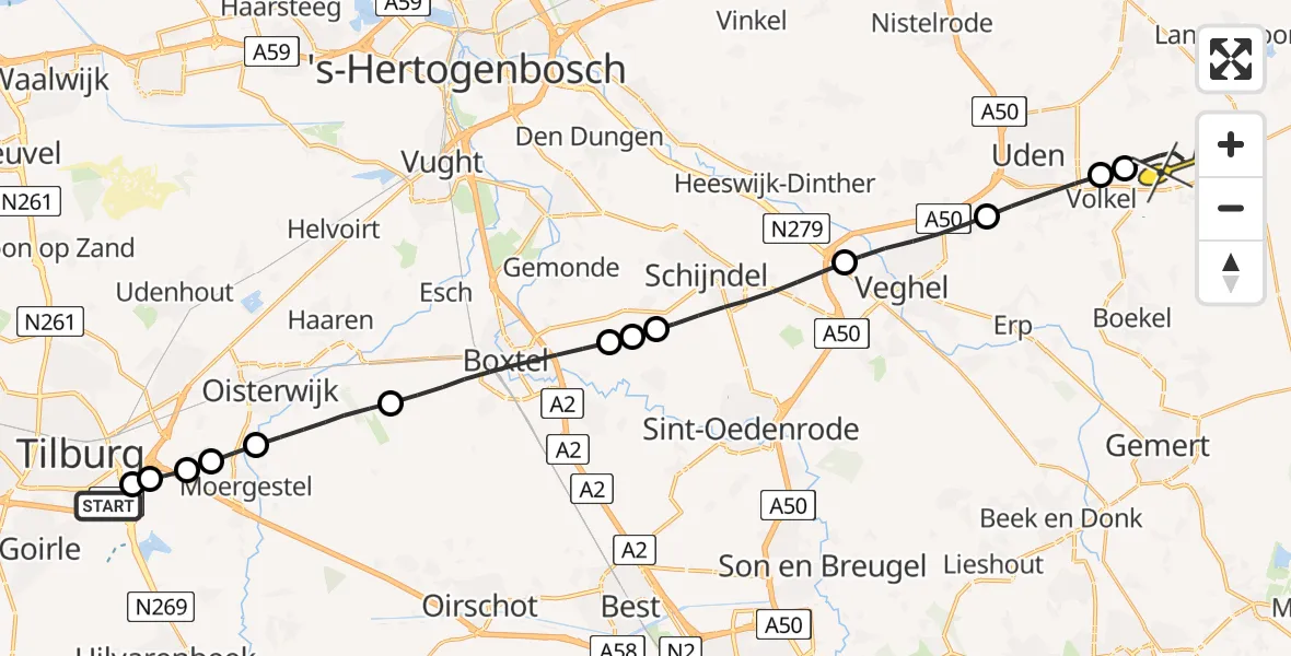 Routekaart van de vlucht: Lifeliner 3 naar Vliegbasis Volkel, Eindhovenseweg