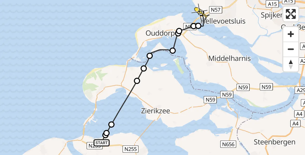 Routekaart van de vlucht: Kustwachthelikopter naar Rockanje, Deltageul