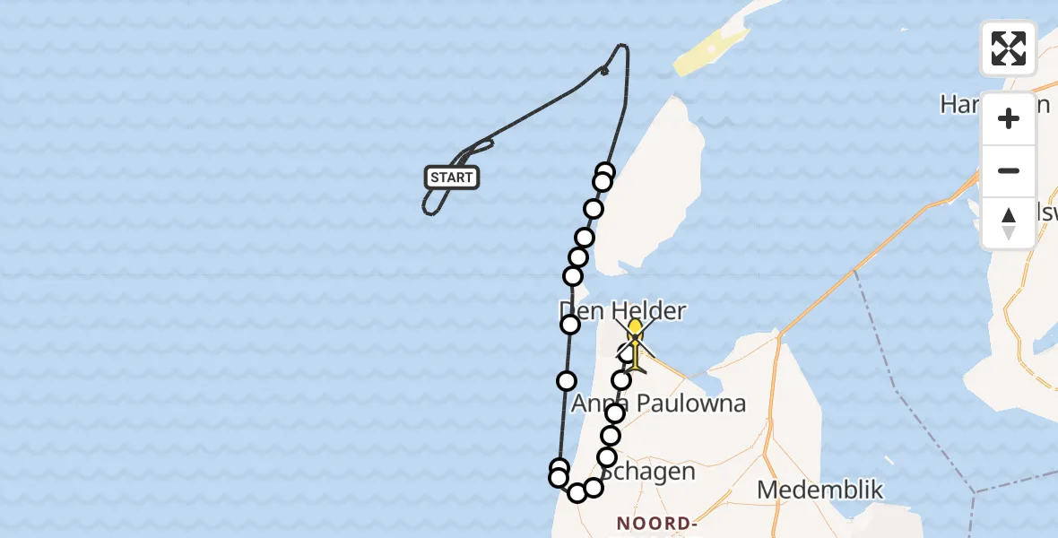 Routekaart van de vlucht: Kustwachthelikopter naar Vliegveld De Kooy, Luchthavenweg