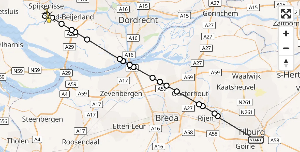 Routekaart van de vlucht: Lifeliner 2 naar Hekelingen, Professor Lorentzstraat