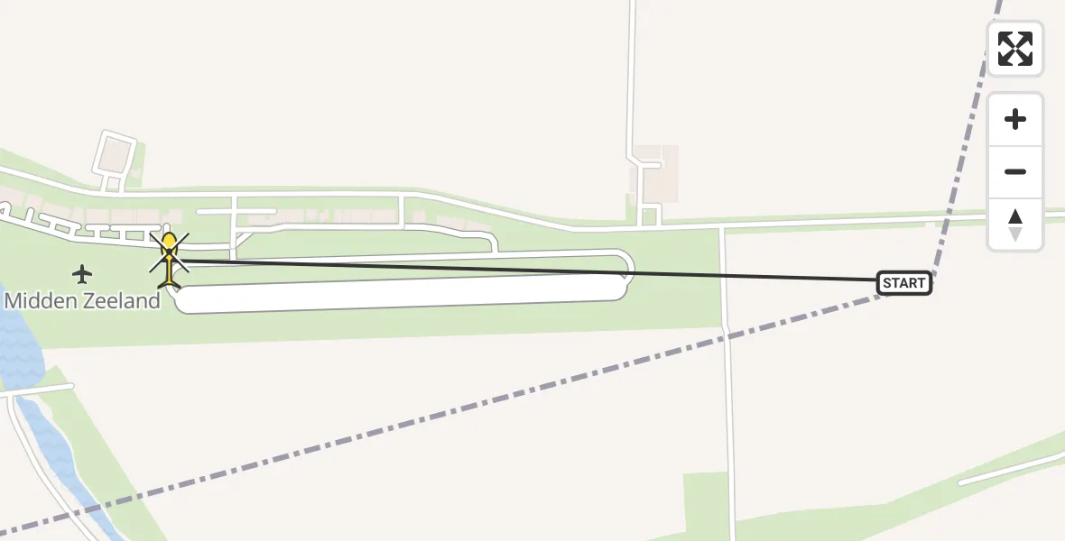 Routekaart van de vlucht: Kustwachthelikopter naar Vliegveld Midden-Zeeland, Calandweg