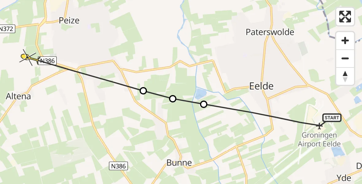Routekaart van de vlucht: Lifeliner 4 naar Peize, Hoofdweg