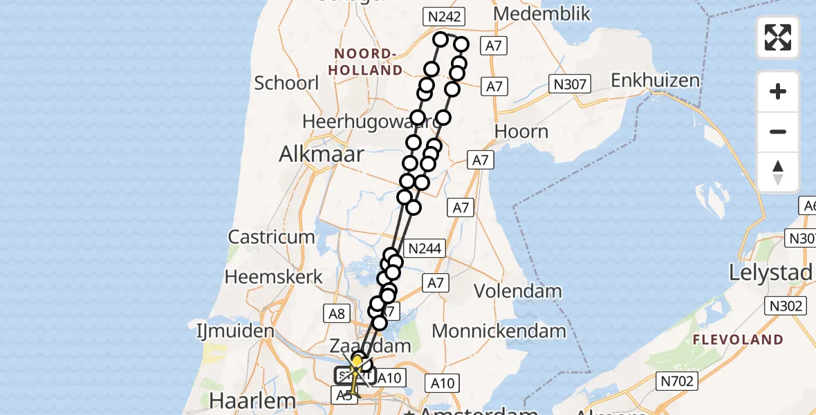 Routekaart van de vlucht: Lifeliner 1 naar Amsterdam Heliport, Grote Tocht