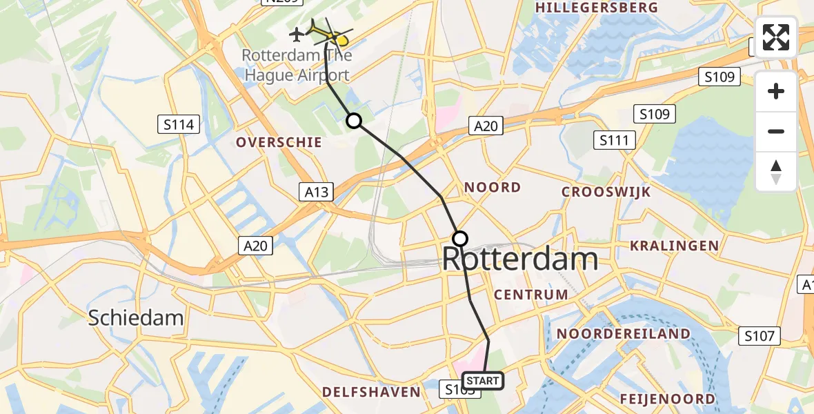 Routekaart van de vlucht: Lifeliner 2 naar Rotterdam The Hague Airport, Gaffelstraat