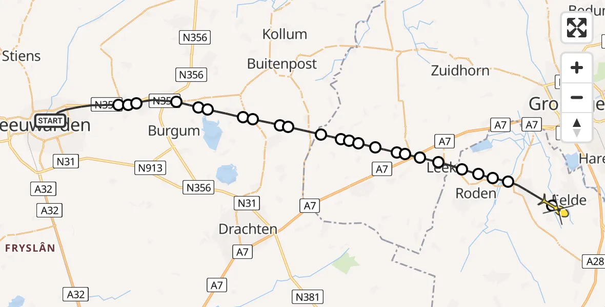 Routekaart van de vlucht: Lifeliner 4 naar Eelde, Essenstraat