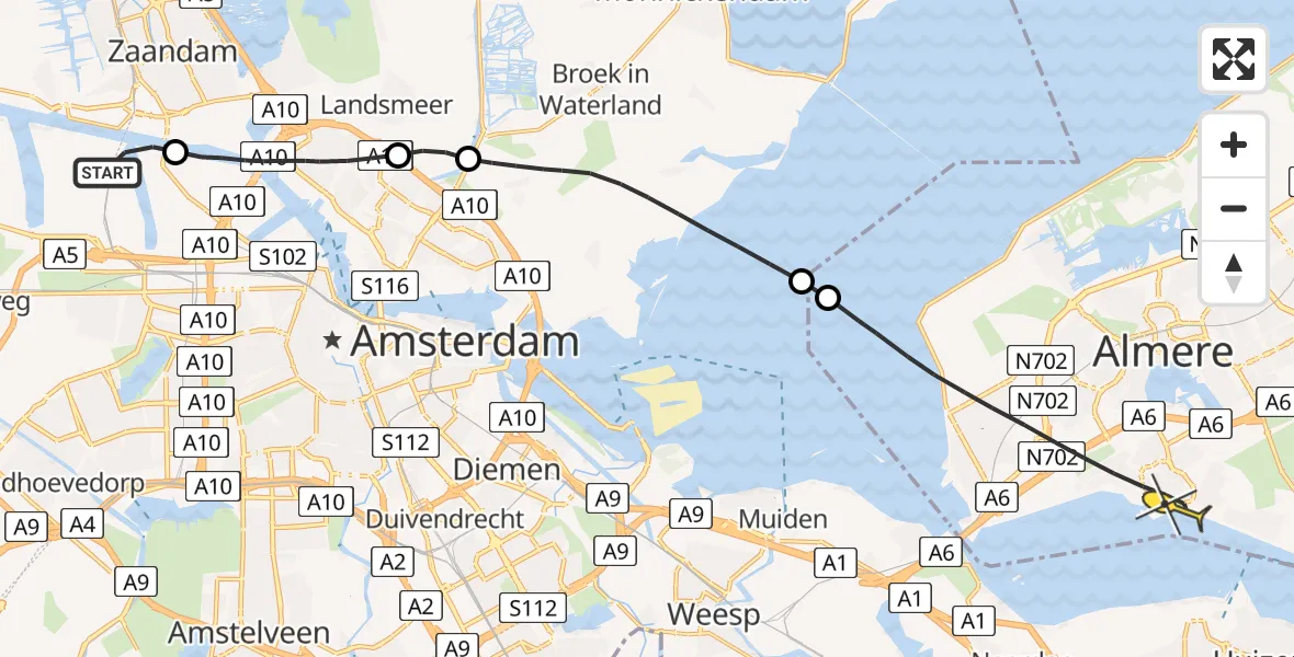 Routekaart van de vlucht: Lifeliner 1 naar Almere, Hemweg