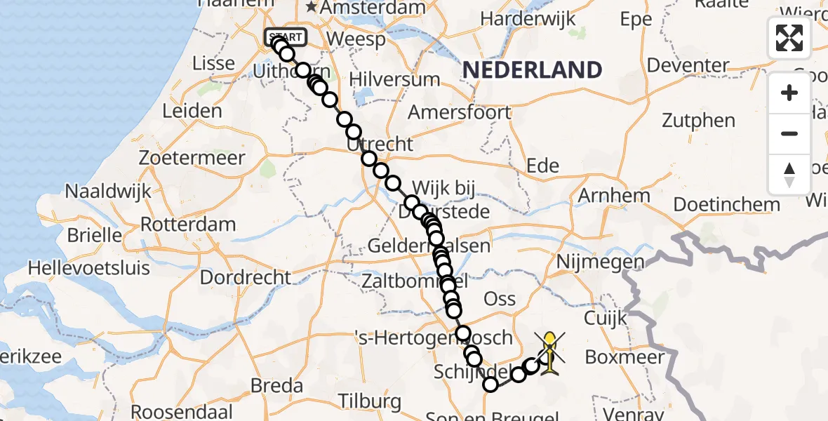 Routekaart van de vlucht: Politieheli naar Vliegbasis Volkel, Kraayveldstraat
